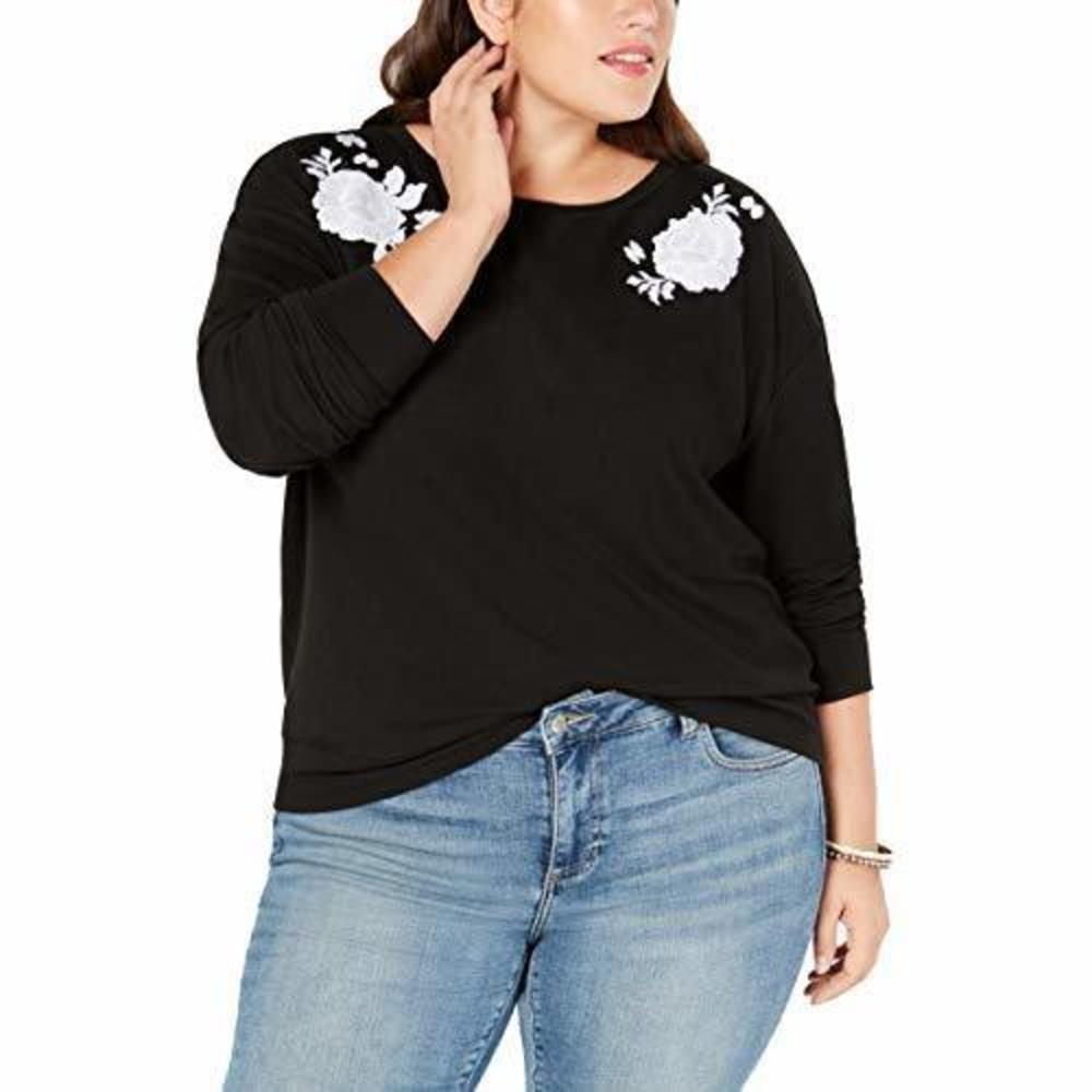 Style & Co. Women's Black Floral Embroidered Sweater Size 2X